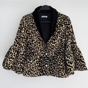 Batsheva Jacket Womens 2 Leopard Animal Print Bell Sleeves Velvet Artsy Cropped